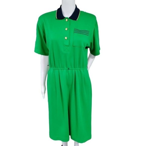 VTG California Girl Short Sleeve Pleated A-Line Midi Dress Green Women's Size 12 - Picture 5 of 13